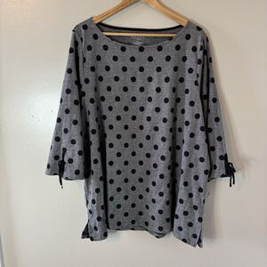 Talbots NEW Polka Dot Top Gray 3/4 Sleeve Blouse Mature Office Sz 3X